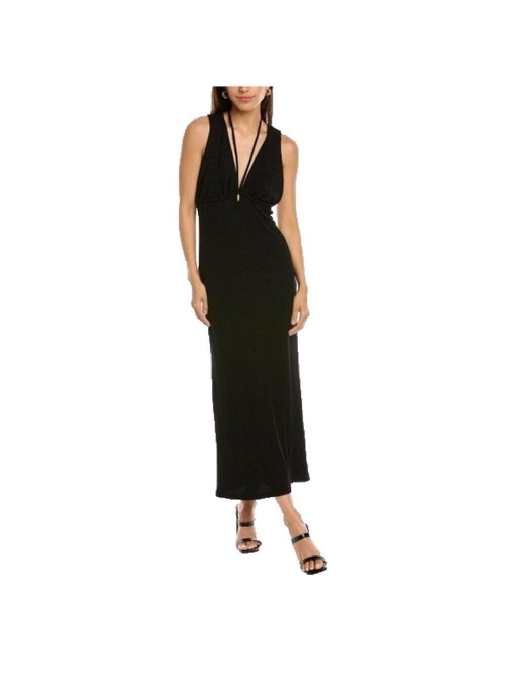 New. Walter Baker Carmen Plunge Neck Ribbed Jersey Midi Dress in Black Size XL.